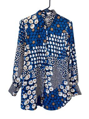 Chico's Tunic Shirt Size 4-6 Button Front Polka Dot Mixed Print Blue White Funky